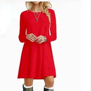 Popyoung Long Sleeve Red Lightweight Flowy Dress Medium